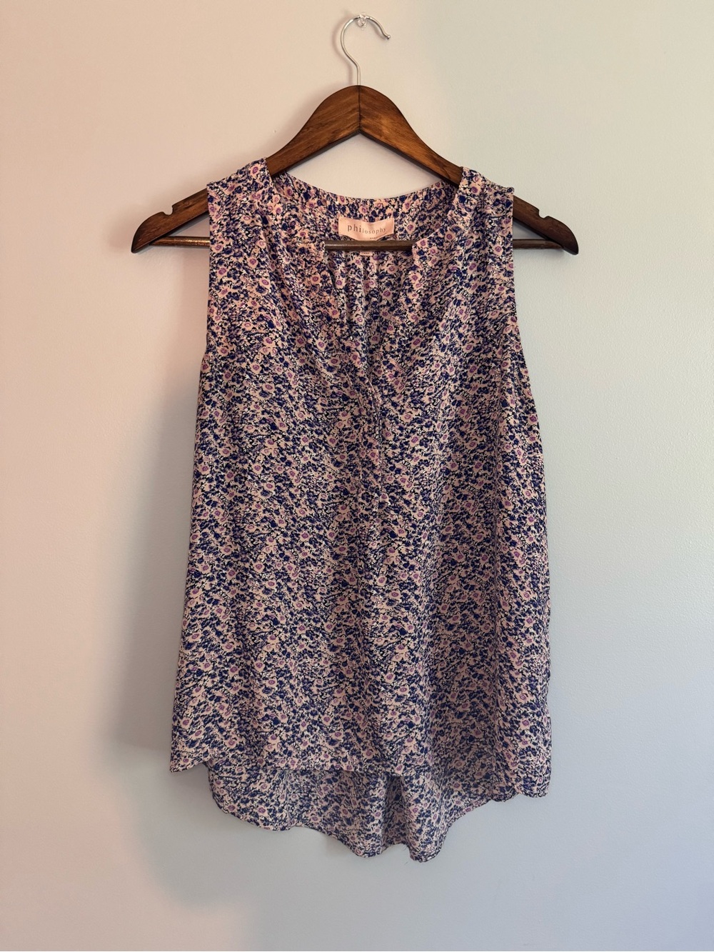 Philosophy Pink and Blue Floral Sleeveless Blouse - S